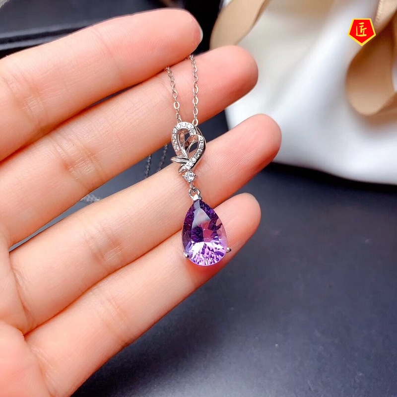 [Ready Stock]Amethyst Necklace Pt950 Water Drop Pear-Shaped Pendant for Women