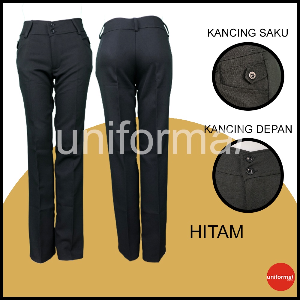 Celana Kantor Wanita Kerja Kancing Saku Ukuran S M L XL Bahan Gabardine Hitam Cream Abu Navy Mocca / Dasar / Formal / Kantor / Kantoran / Lurus / Slimfit / Termurah / Terlaris Murah