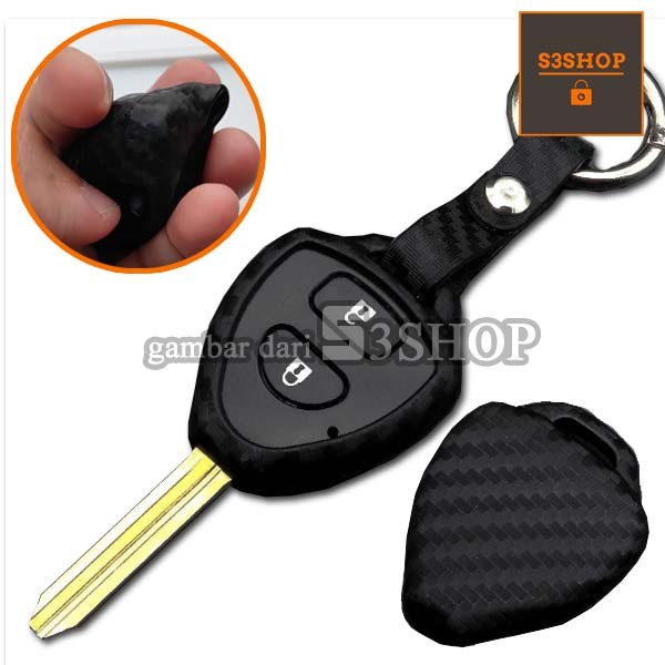 Sarung Kunci Silicon Rubber Case Fiber Carbon Toyota Key Yaris Avanza Vios Altis