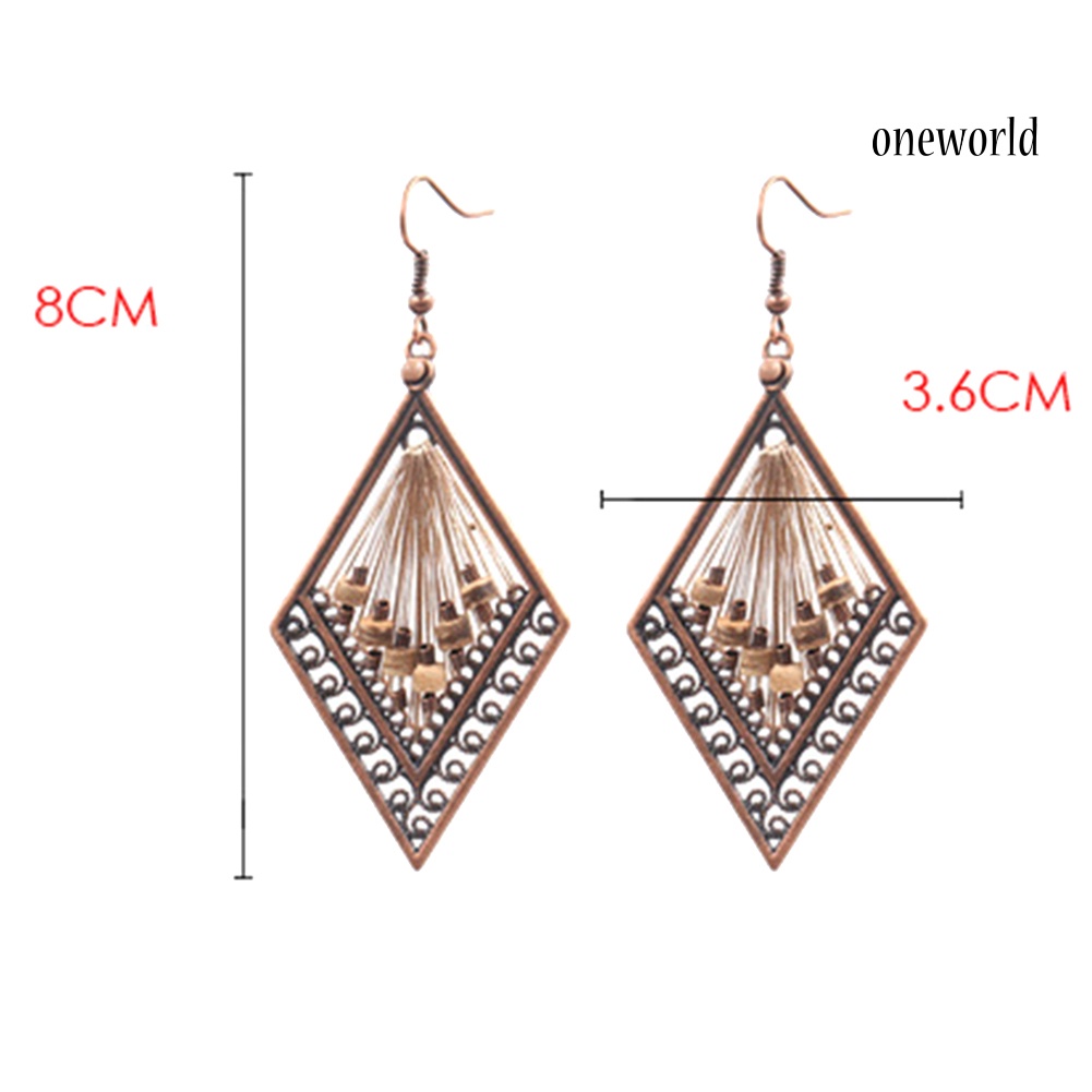 OW@ Bohemian Women Hollow Rhombus Pendant Thread Dangle Drop Hook Earrings Jewelry