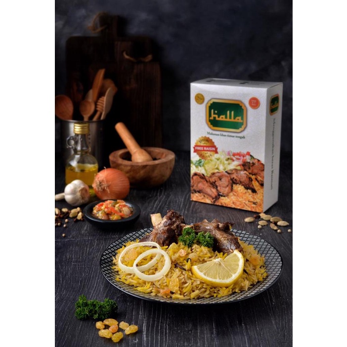 

halla food paket instan / basmati plus bumbu halla food briyani / kabsah / mandi / kebuli / basmati/ masakan arab / masakan india