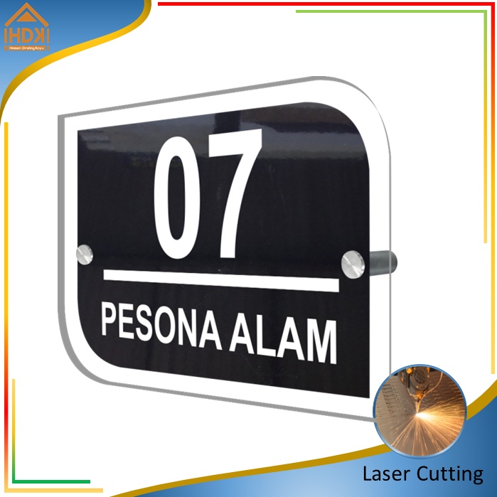 HDK Papan Nomor Rumah Akrilik | Nomer Rumah Acrylic | No Rumah Akrilik  Huruf Putih/gold Model 4