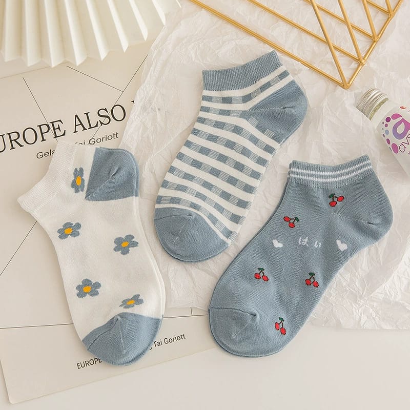 ✌️ Veshop ✌️ A185 Kaos Kaki Wanita Motif Gadis Bunga Kaoskaki Lucu Fashion Korea Women Sock Import-4