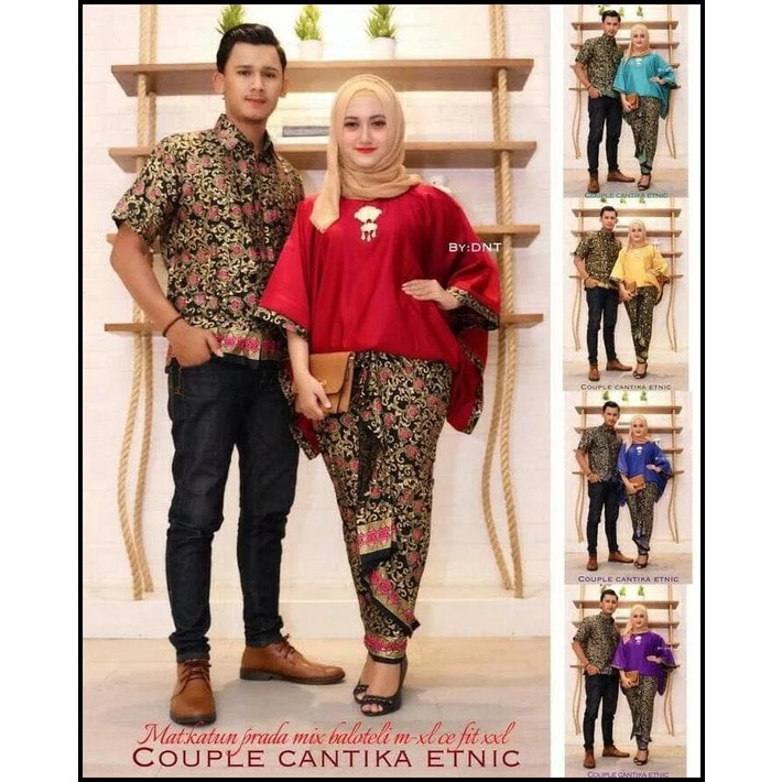 Baju Batik Couple Sarimbit Lowo Kebaya Wanita Hijab Muslim Mewah