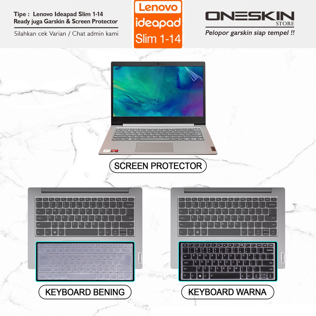 Garskin Sticker Laptop Pelindung Screen Keyboard Protector Lenovo IdeaPad Slim 1-11 11IGL05 14 14AST05 Gambar Full Body Silikon Bening Glossy Doff