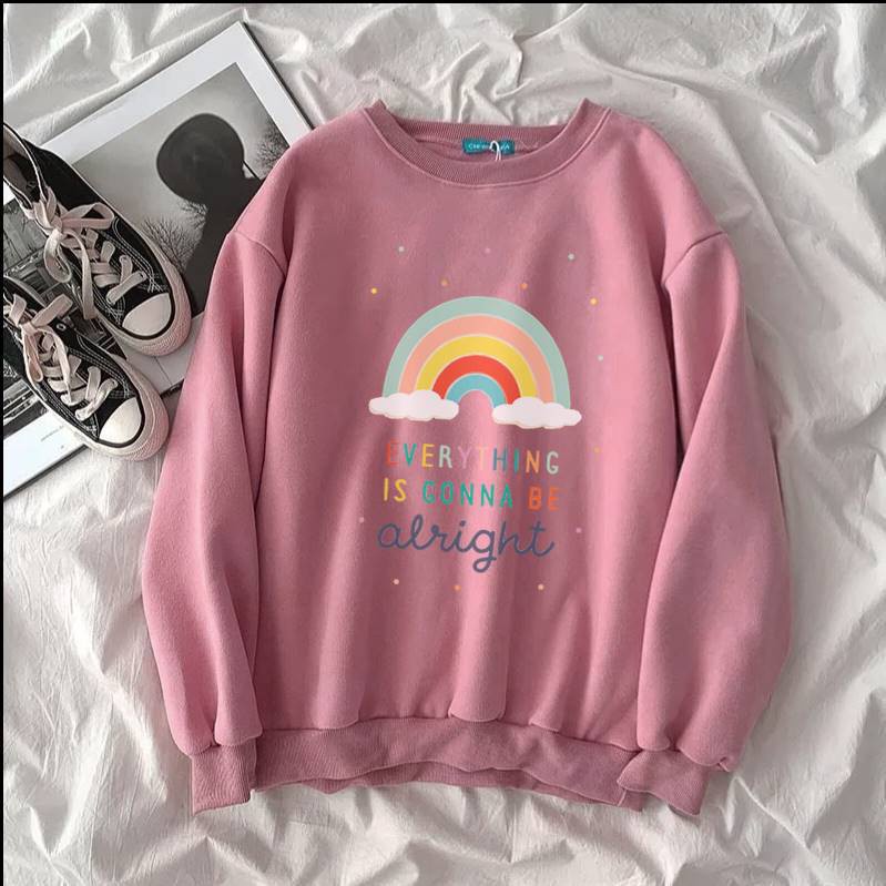 Be Alright Sweater Wanita Oversize Bahan Fleece M - XXL