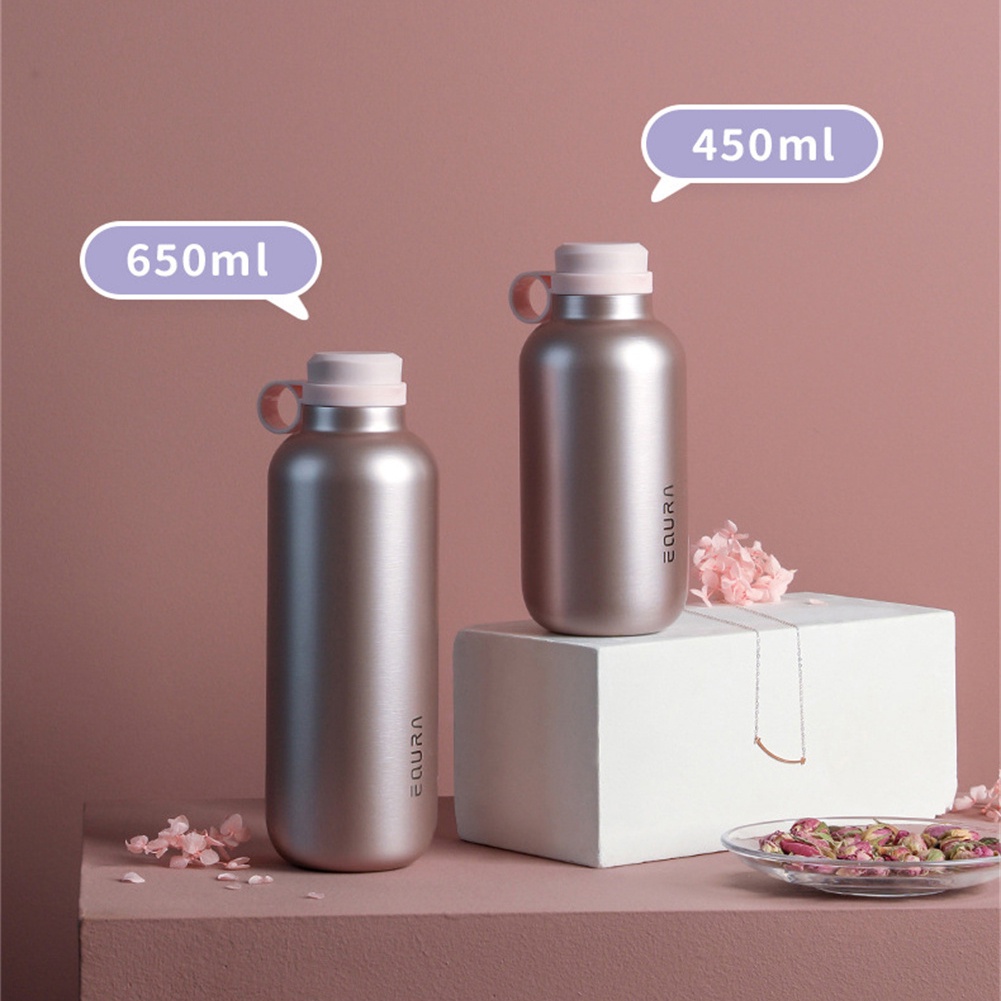 Botol Thermos Kopi / Air / Teh Bahan Stainless Steel Warna Polos Kapasitas 450ml / 650ml Dengan Tali Untuk Travel