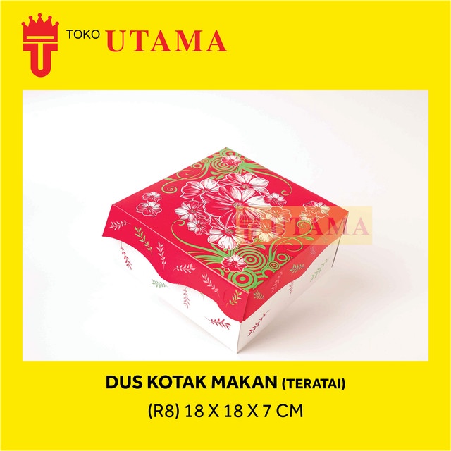 R8 18 x 18 x 7 CM Dus Makan Motif Teratai Merah Nasi Kue Dos Box Kotak