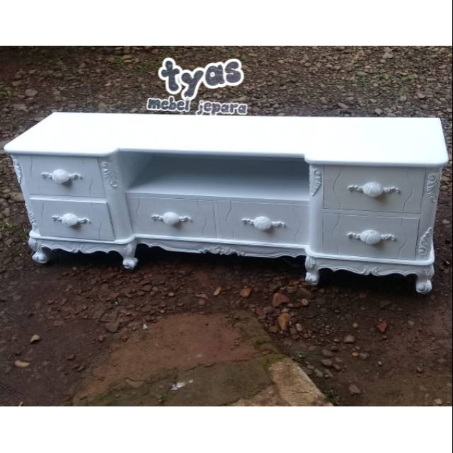 Bufet tv full laci cat duco putih,bufet tv mebel jepara