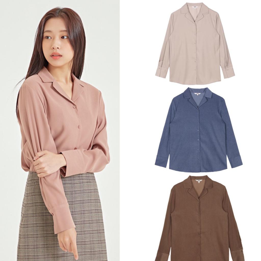 SPAO CAMP SHIRT BROWN/DARKBLUE- camp collar murah,baju kerah korea murah