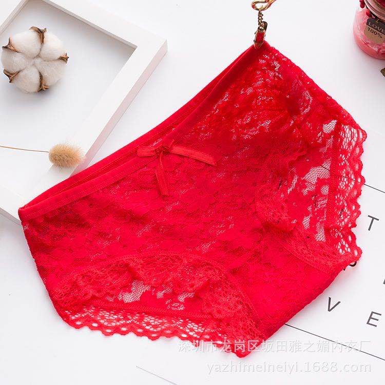 HOHO_HWANG (C-9) Women Panties Wanita One Piece Celana Panty sexy cd import polos lace flower-C-9 merah