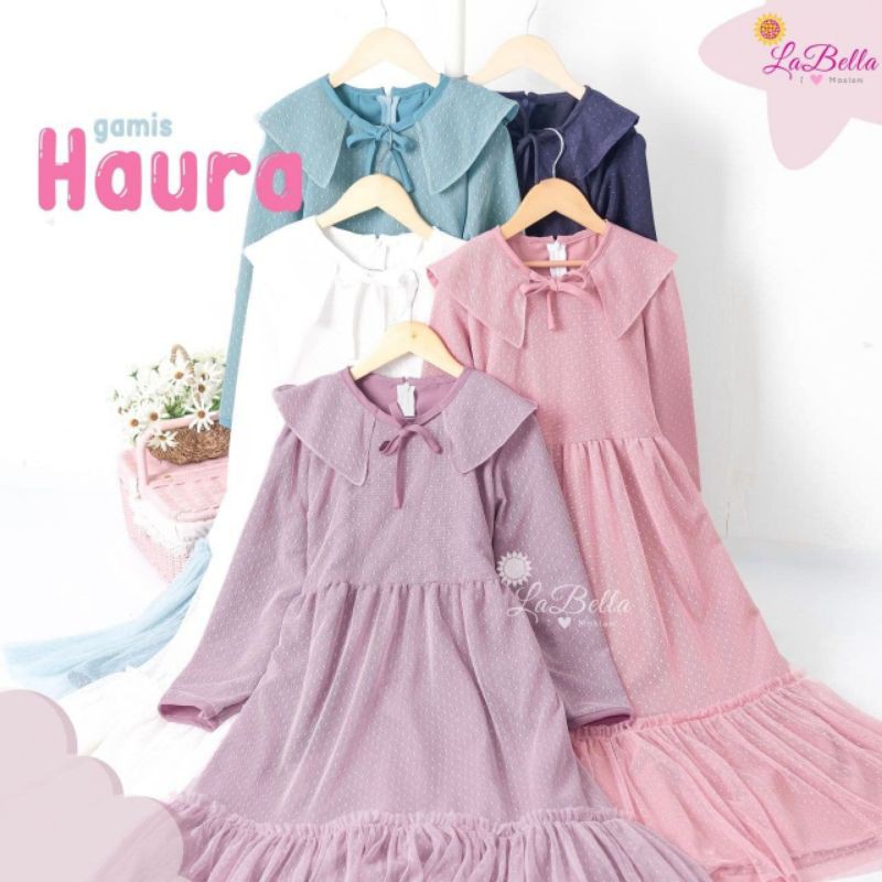 labella set gamis haura tutu tule dot import furing wollycrepe premium anak perempuan 2-11 tahun