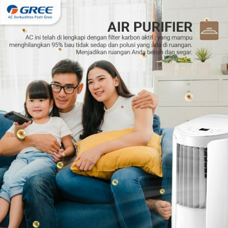 Gree GPC-P1 AC Portable 2in1 With Air Purifier 1PK 1.5PK Wifi Control Pendingin Ruangan Carbon Filter 6 Proteksi Ganda 360° Wheel Roda