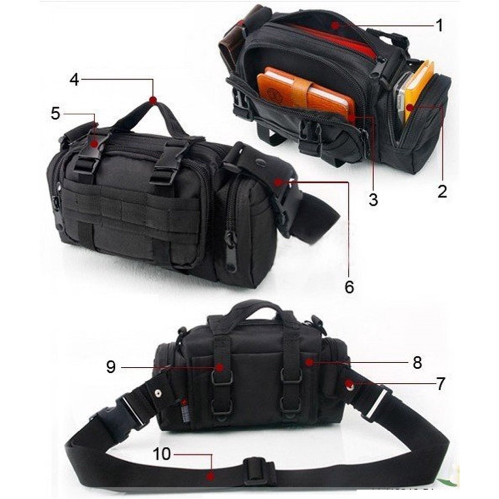 （Ready Jakarta）600D Waterproof Nylon Tactical Bag Outdoor Hunting Sports Waist Packs Molle Military Combat Sports Shoulder Bag Backpack Ransel tahan air