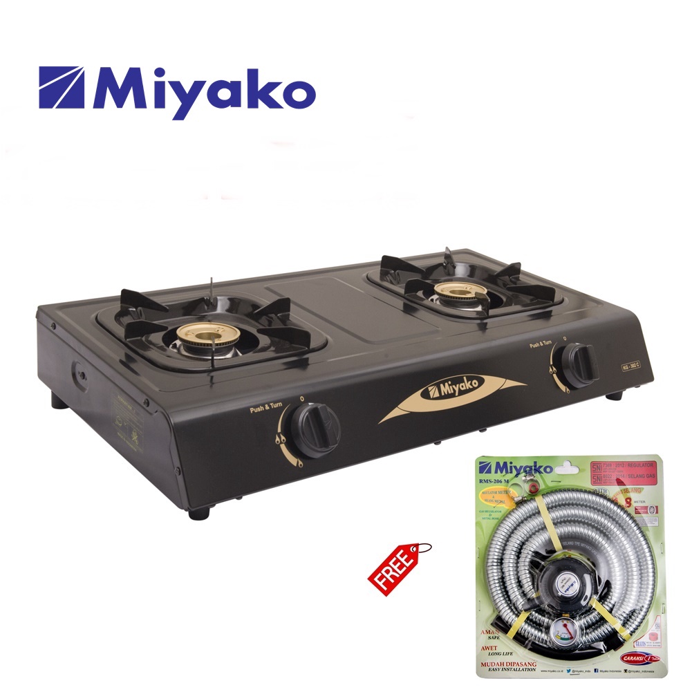 Miyako KG-302C Kompor Gas 2 Tungku FREE Paket Miyako Selang Gas Meter