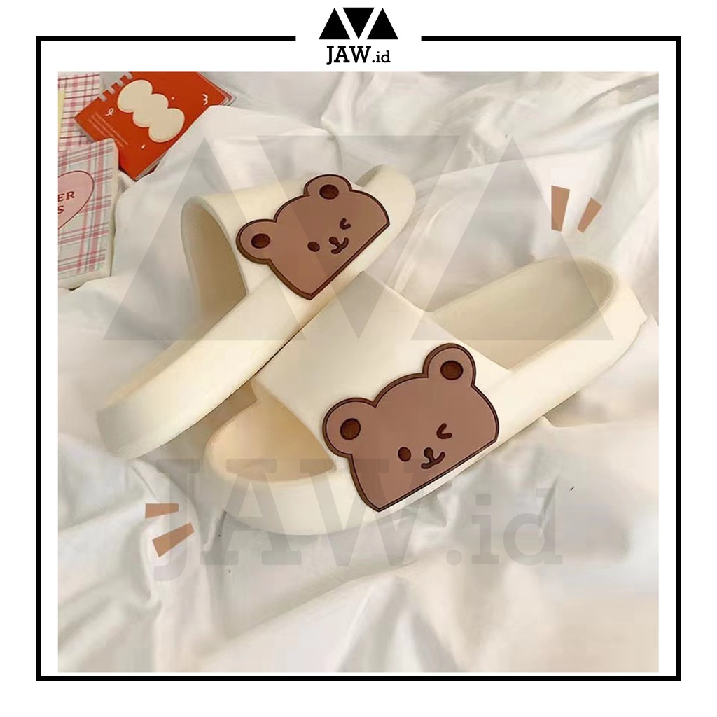 JAW.ID Sandal Karet Beruang / Sandal Korea Couple / Sandal Rumah Beruang Brown / Sandal Karet Indoor