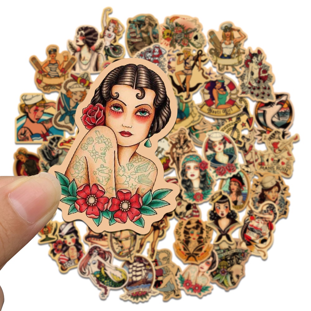 

Stiker Stiker Kartun Graffiti Pin Up Girl Gaya Retro 24 pcs
