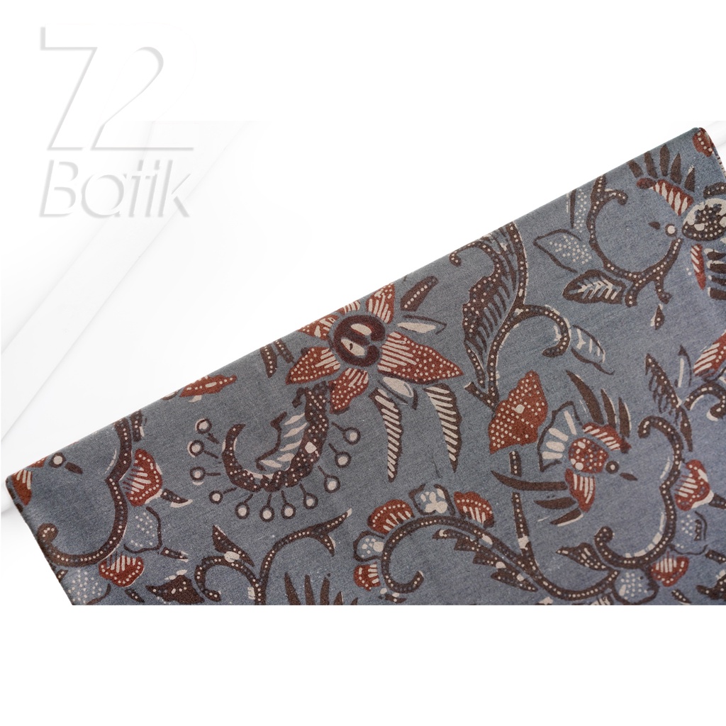 KAIN BATIK PREMIUM Bahan Katun Motif Taman Kembang Warna Abu Coklat Grey 721616 Cap 72 Jarik Jarit Samping Kebat Panjang Batik Katun Modern Premium Bahan Seragam Batik Pernikahan Kantor Keluarga Murah Kamen Jadi Batik Bali Lembaran