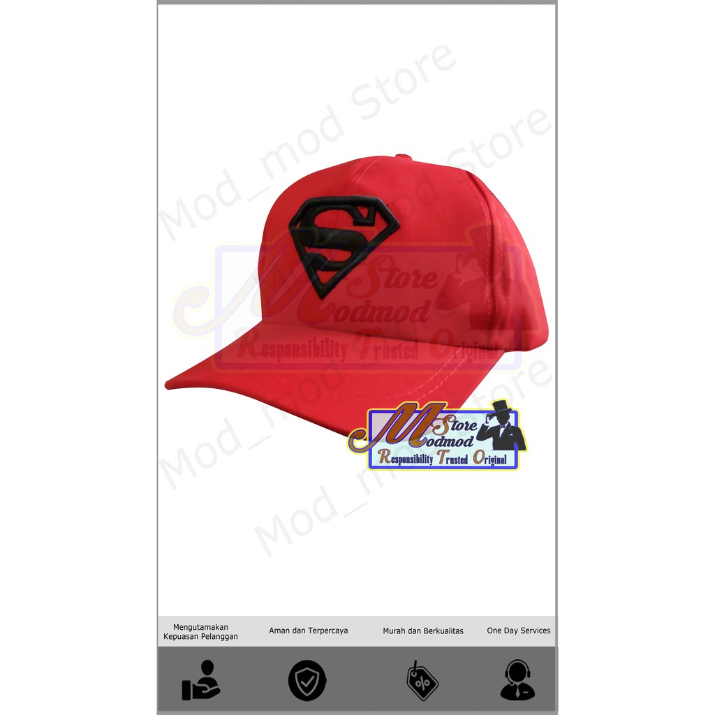 TOPI ANAK BORDIR SUPERMAN / TOPI ANAK SUPERMAN / TOPI ANAK LOGO SUPERMAN - DRILL - ega_modmod_store-Merah Bordir Hitam
