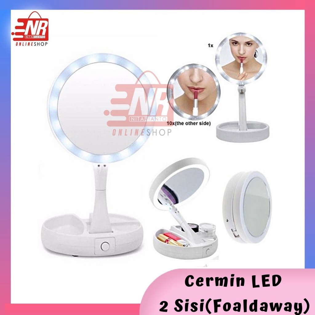 Cermin Kaca LED Foldable / Cermin LED / Cermin Make Up Plus Lampu / Cermin Zoom