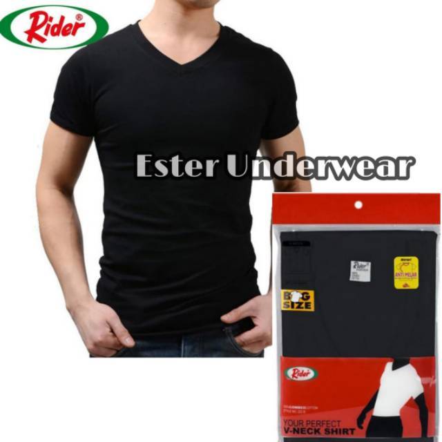 Kaos Dalam RIDER V-NECK R 222 BW HITAM ISI 1PCS