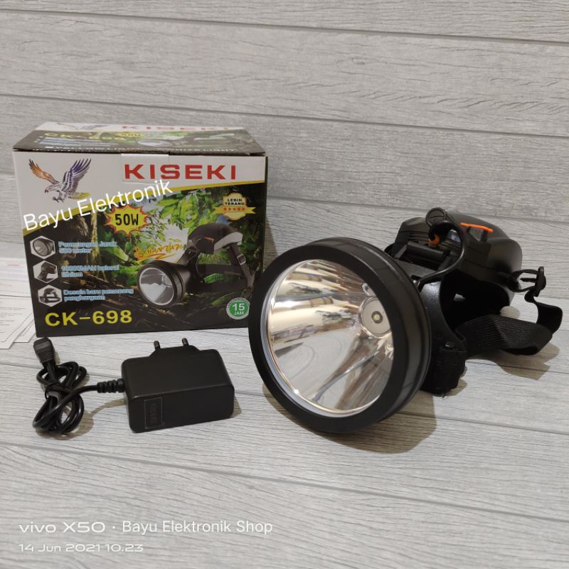 Senter Kepala LED Super Terang Kiseki 50 Watt CK-698 10000mAh 15 Jam Anti Air Cahaya Putih