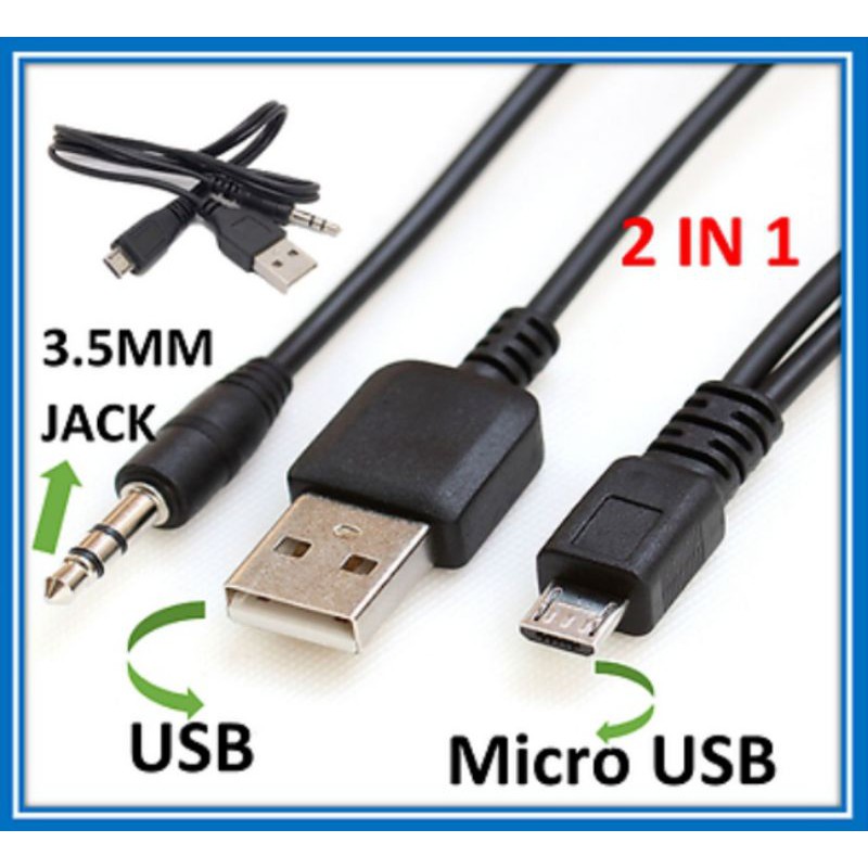 Kabel Micro USB to USB 2.0 Audio Jack AUX 3.5mm Male Charge Bluetooth Speaker MP3 Player Smartphone