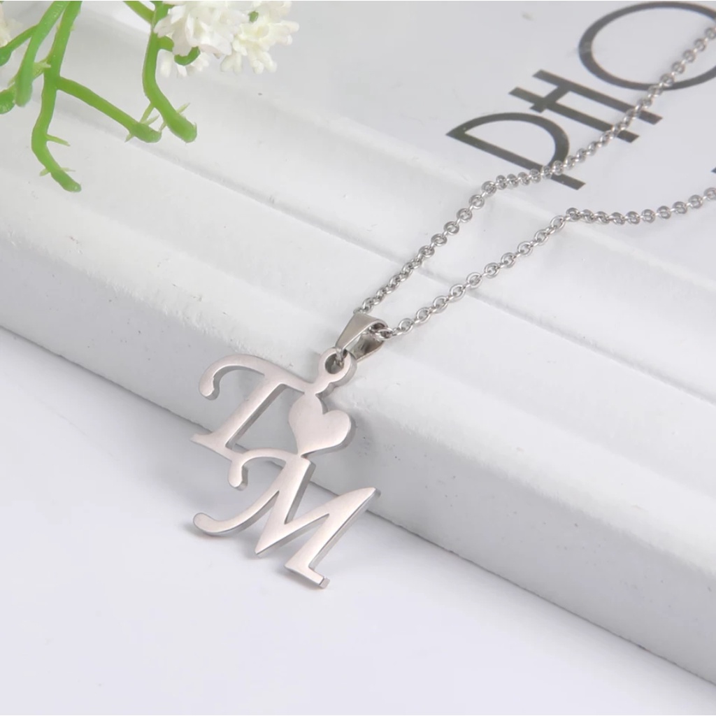 Kalung nama titanium anti karat necklace love aksesoris wanita korea lapis emas custom cewek