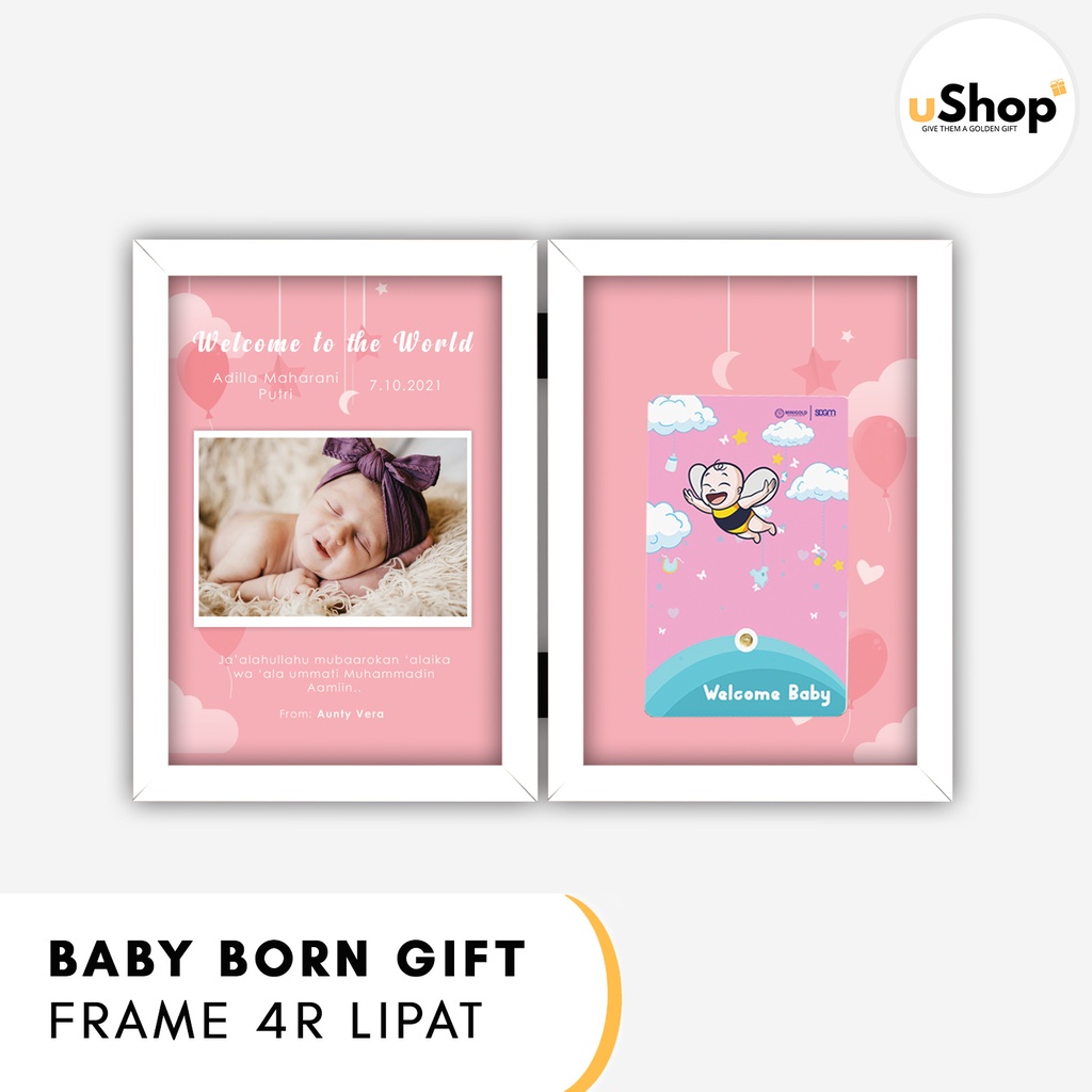 Kado Lahiran Bayi Newborn Kado Baby Newborn Frame 4R Lipat Kado Gift Series Antam Minigold Emas Mini