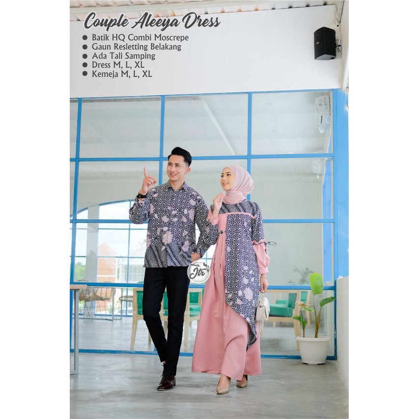 Couple Gamis Batik Kombinasi Polos Couple Pesta Baju Kondangan Gamis Syar'i Set Batik