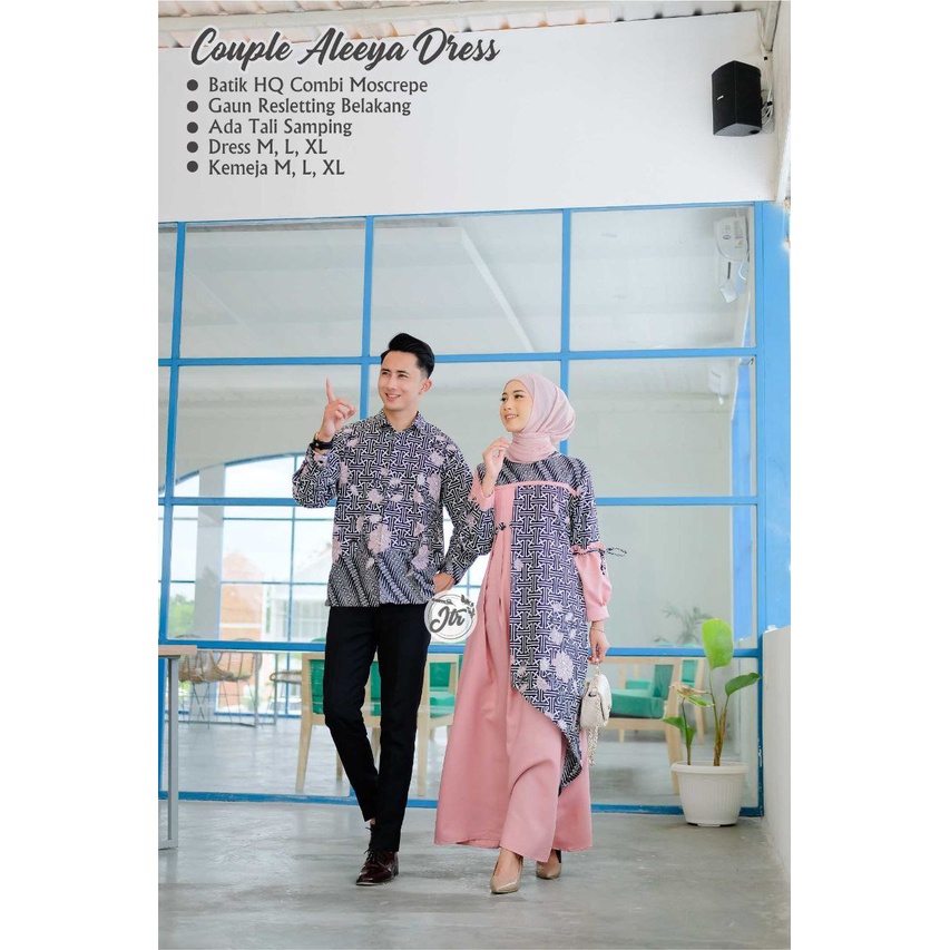 Couple Gamis Batik Kombinasi Polos Couple Pesta Baju Kondangan Gamis Syar'i Set Batik