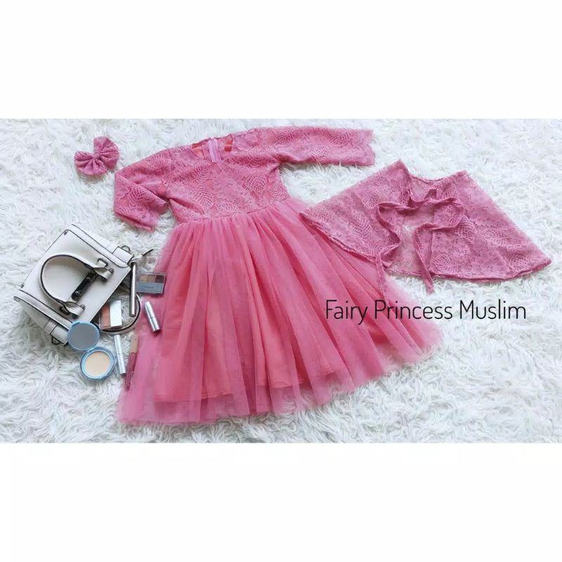 GAMIS ANAK & DEWASA "GAMIS FAIRY" WARNA DUSTY PINK
