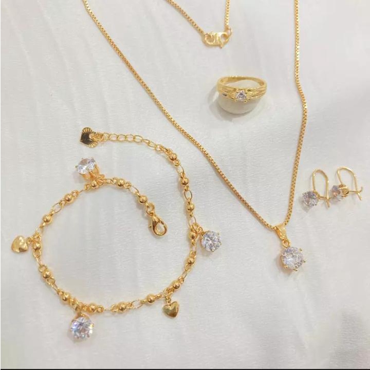 Set Perhiasan TITANIUM asli liontin permata Lapis Emas Aksesoris Perhiasan Wanita