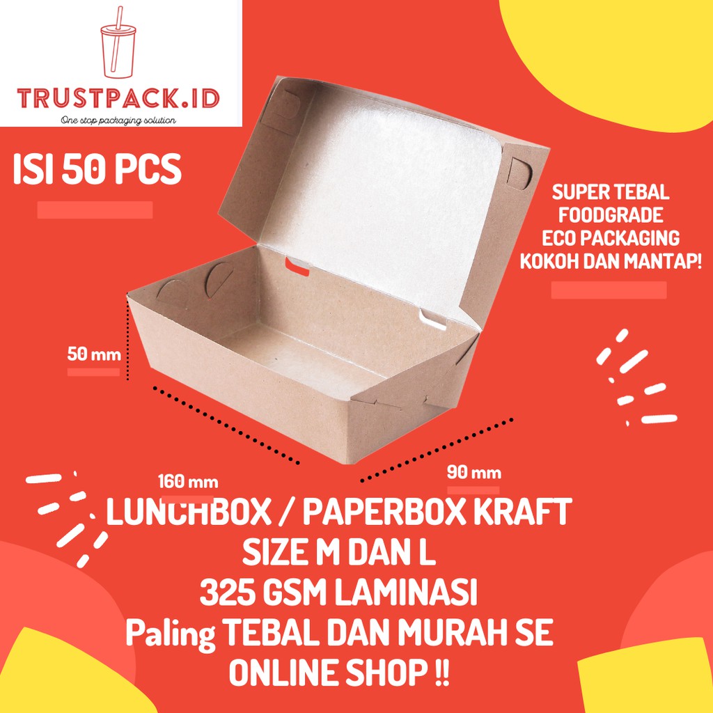 Paper lunch box kraft Medium dan large /paper box take away/ dus kotak nasi / tebal 325