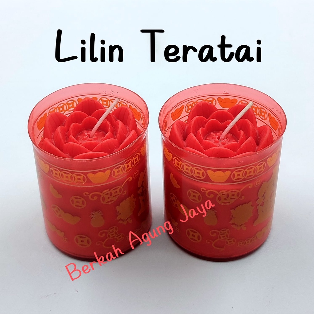 Lilin Sembahyang Merah Motif Teratai