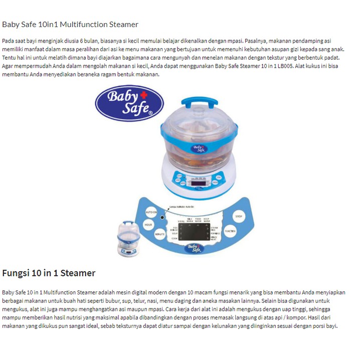 Star Seller Baby Safe 10 in 1 Multifunction Steamer - Tanpa Bubble Nyaman