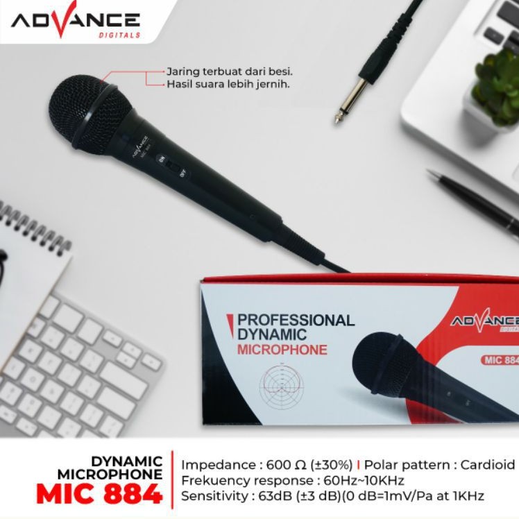 Advance MIC 884 - Profesional Dynamic Microphone / Mic Kabel Advance 884
