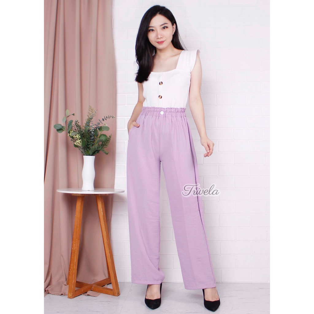 TRIVELA Kulot Cringkle Air Flow / Kulot Cringkel Kancing Karet / Celana Panjang Santai / SLM