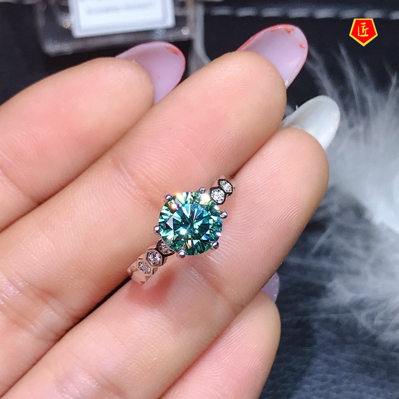 [Ready Stock]Simple Classic Green Moissanite Ring