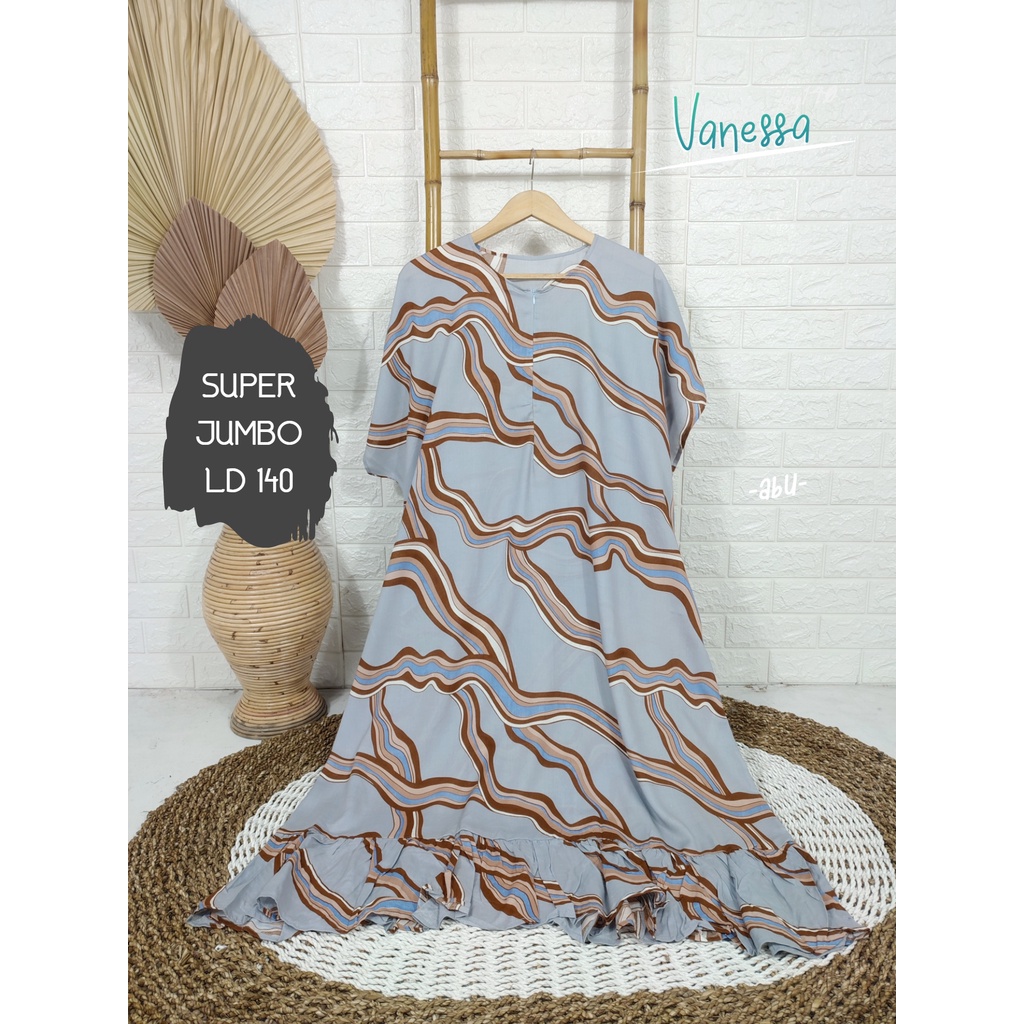 LD 140cm Daster Super Jumbo (42 Motif) (Part 2) dan  Daster Kaftan Viral LD 150cm Ruffle Big Size-Vanesa Abu
