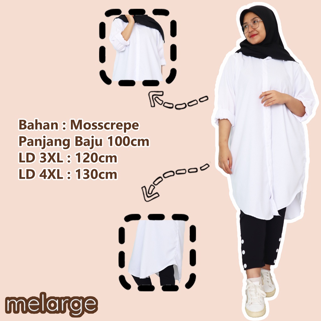 BIGGYPLUS - TUNIK KEMEJA POLOS JUMBO PUTIH LD 120 - LD 150CM BIG SIZE MURAH / KEMEJA KANTOR JUMBO / 
