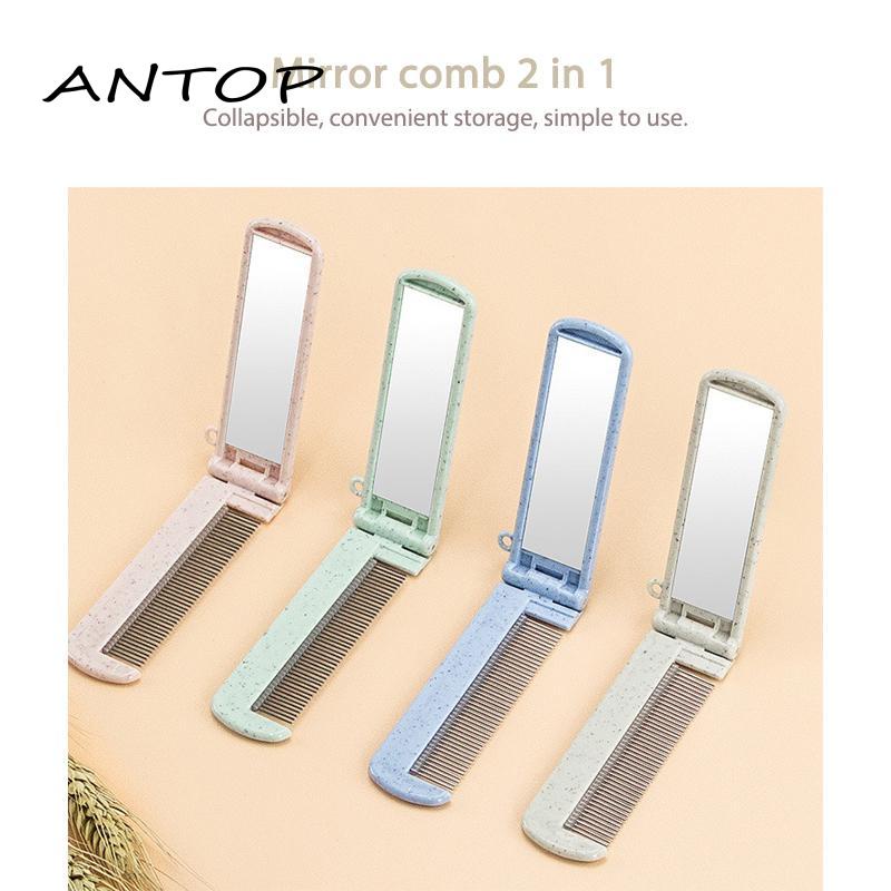 Sisir Lipat Bahan Stainless Steel Motif Kartun Dengan Cermin ANTOP