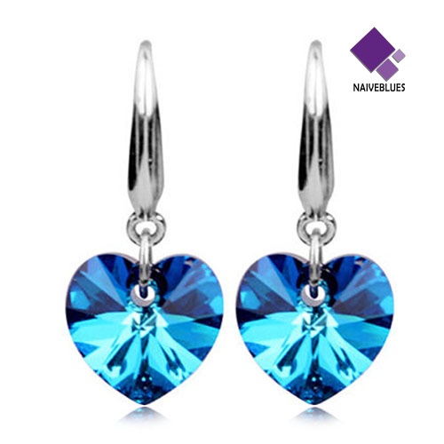 Anting Juntai Bentuk Hati Biru Bahan Alloy Aksen Berlian Imitasi Untuk Wanita
