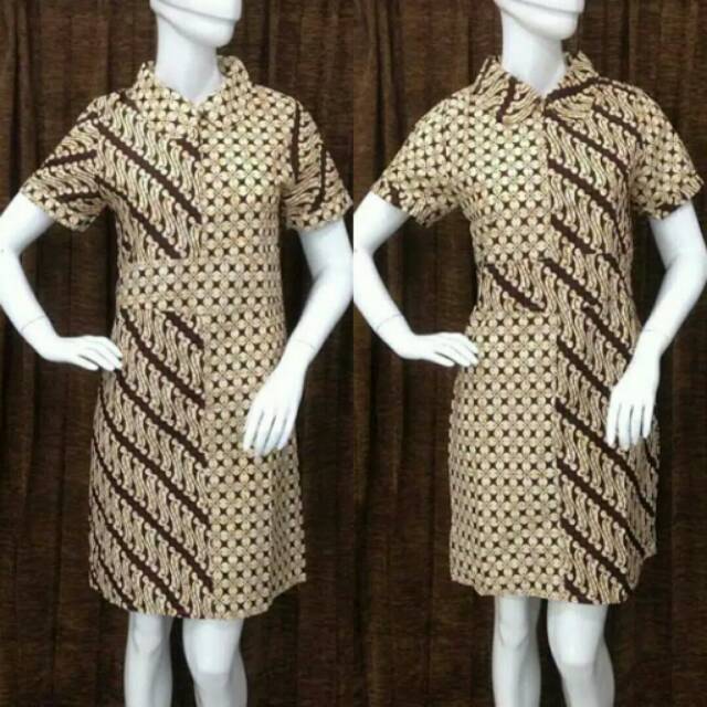 MINI DRESS BATIK SELING SOGAN GADING PARANG KAWUNG KOMBINASI BATIK TABRAK MOTIF LONG BLOUSE WANITA