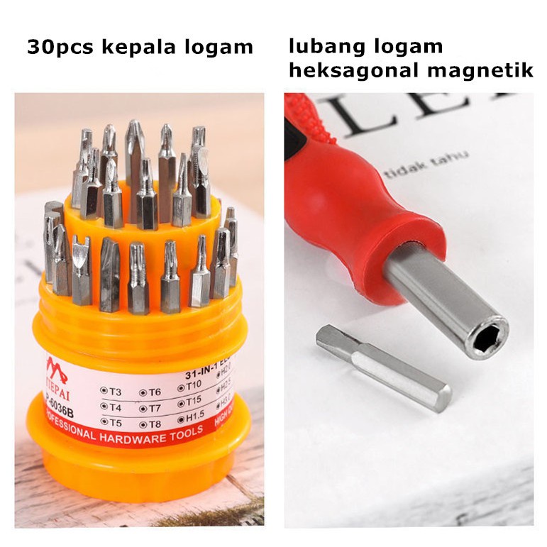 Obeng Set 31 in 1 Obeng Magnetic Multifungsi Bahan Stainless Steel