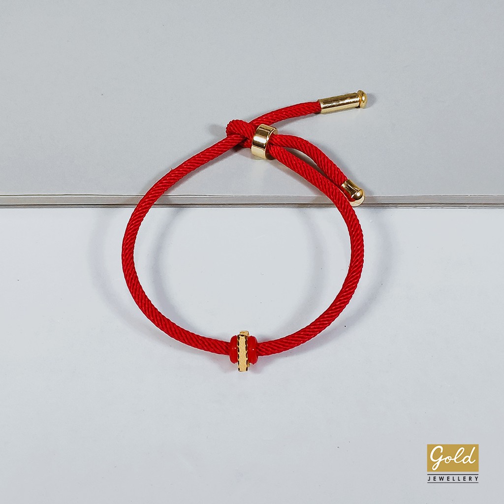 Gelang tali emas kuning kadar 700 70% inisial I bsr tali serut merah