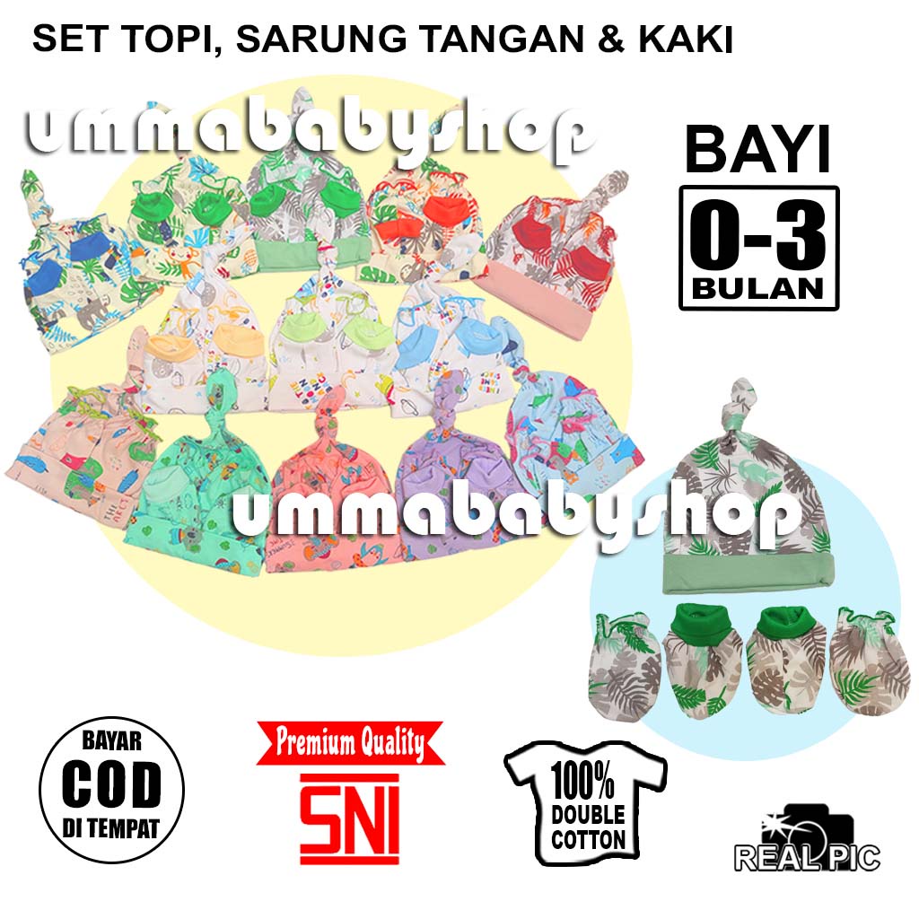 Set Sarung Tangan Kaki Bayi Kupluk Lucu Murah Baru Lahir SNI Perempuan Laki Boy Girl Unisex Newborn Kaos Kaki
