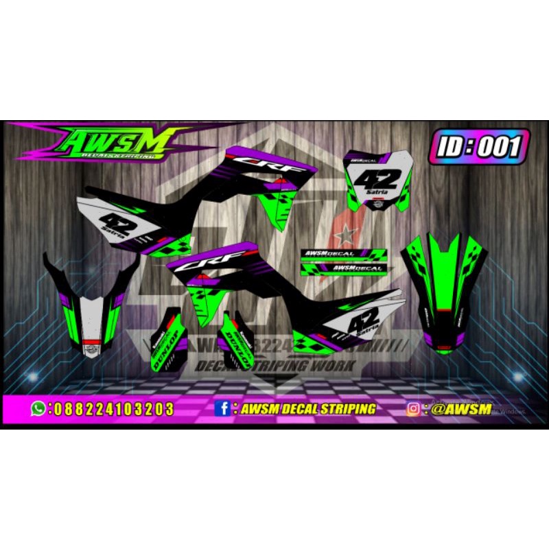 decal crf150l desain terbaru hitam hijau