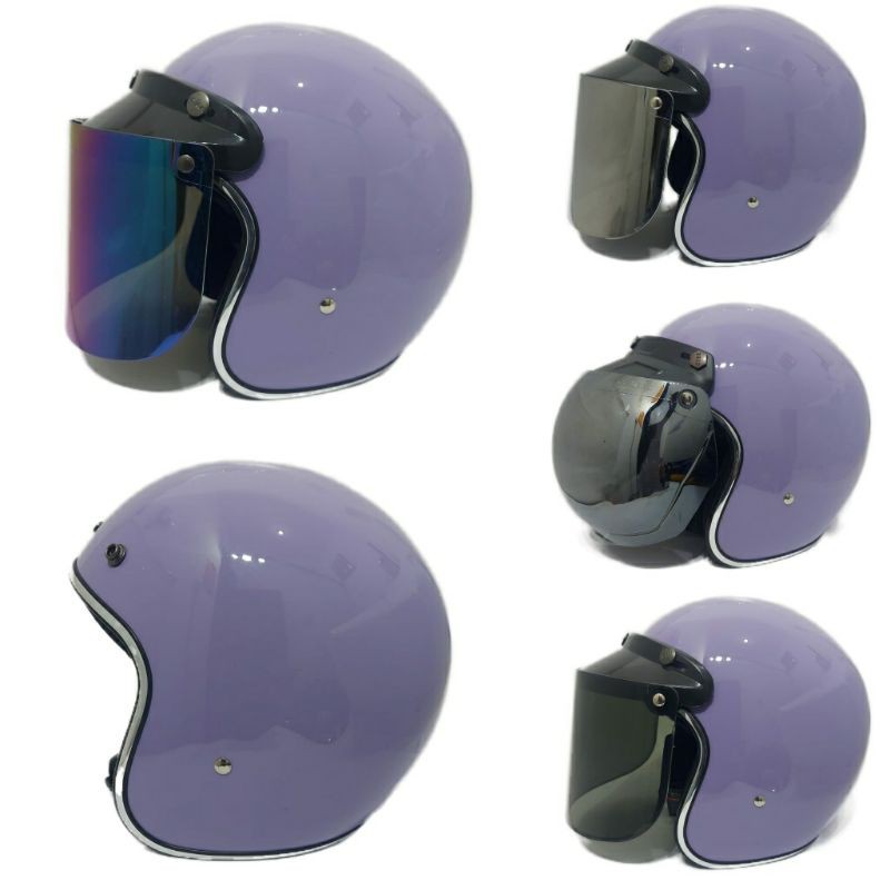 Helm Bogo Wanita Pastel GHM List Croom Ungu Gloss