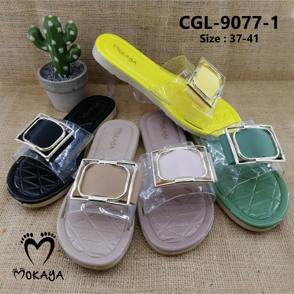 Sandal Slop Jelly Wanita Mika Gesper Kotak Besar Cantik Import Mokaya/ size 37-41 (CGL-9077-1)